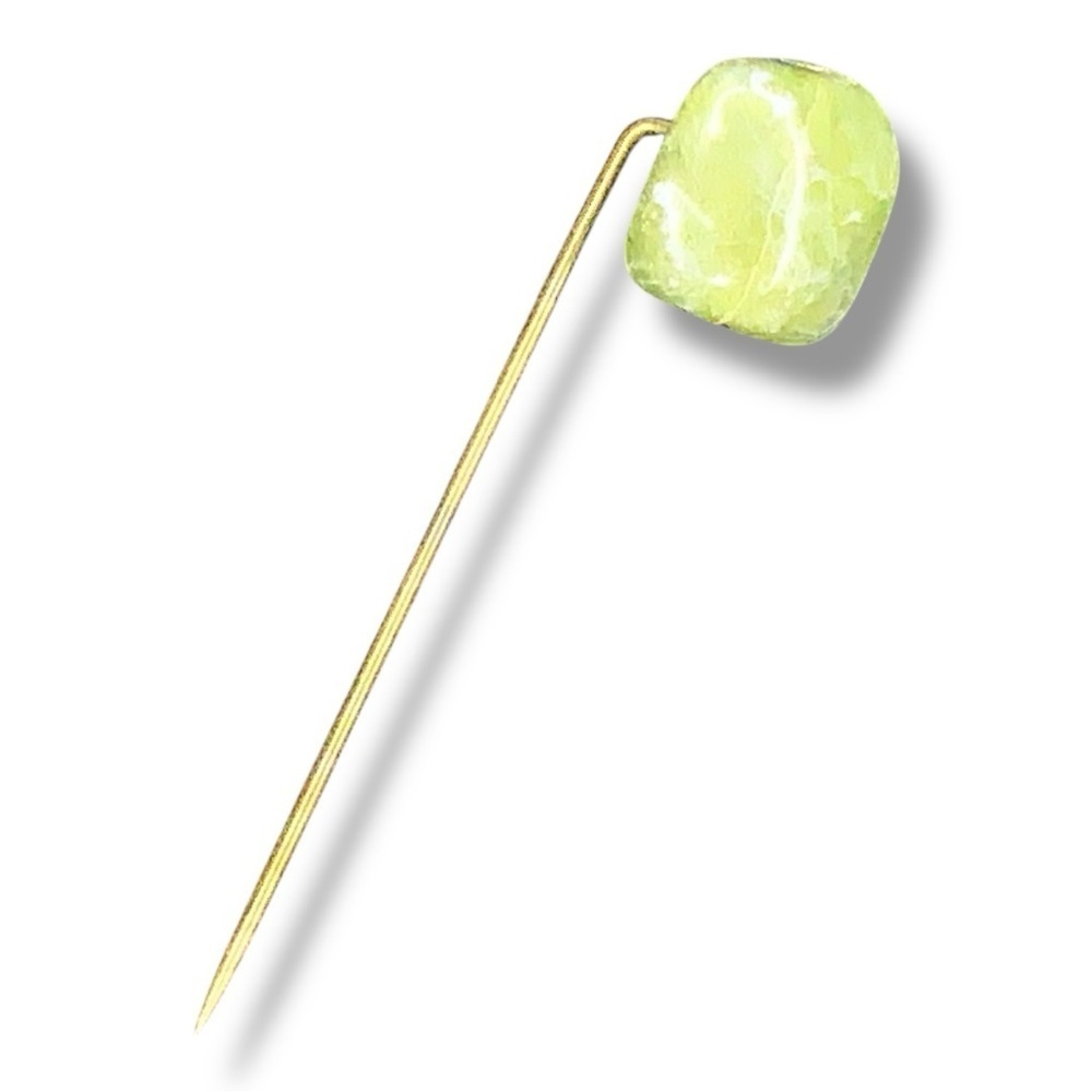 Vintage Green Stone Hat Pin Gold Tone Boho Bohemian Western